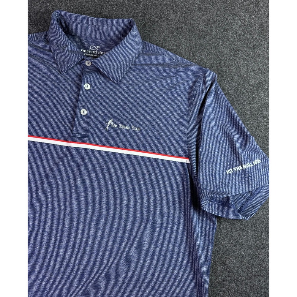 Vineyard Vines Performance Tryall Club Mens L Polo Shirt Blue Logo Jamaica Golf